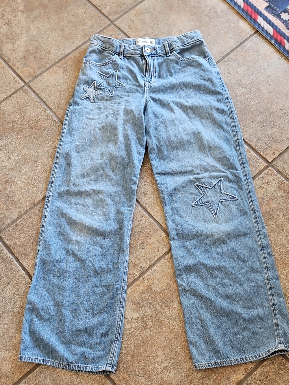 abercrombie kids Light Blue Star Patch Wide-Leg Jeans